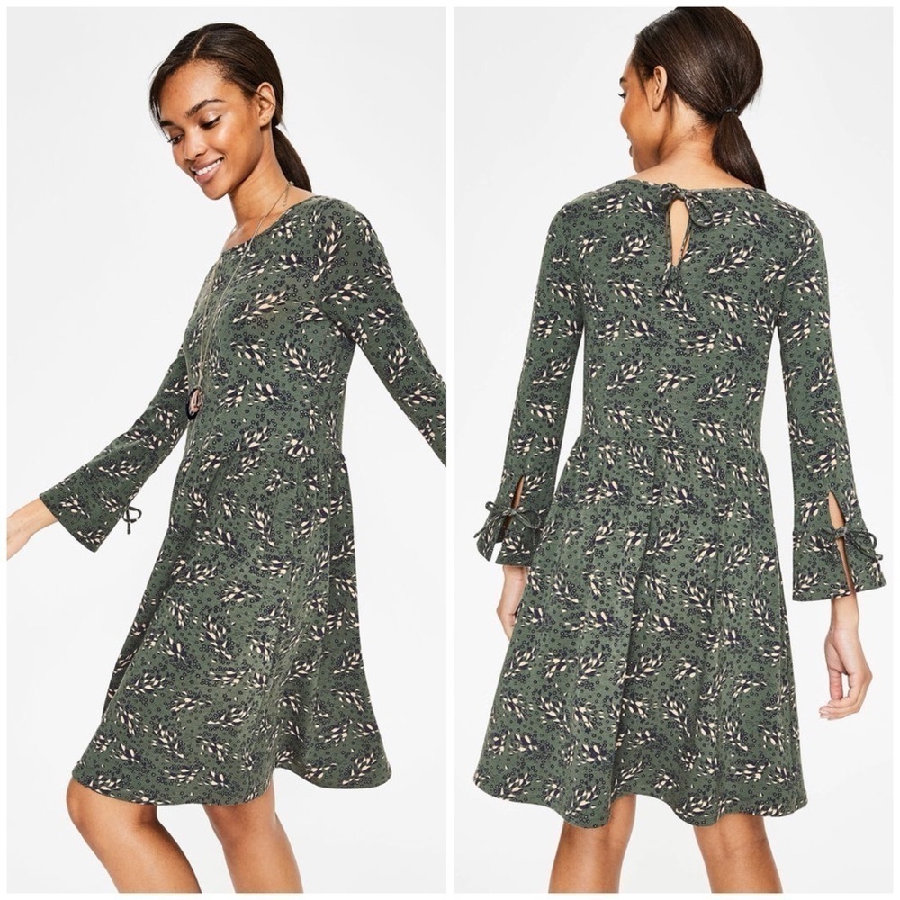 NWT Boden Green Floral Super Soft Long Sleeve Keyhole Posie Dress Size 10
